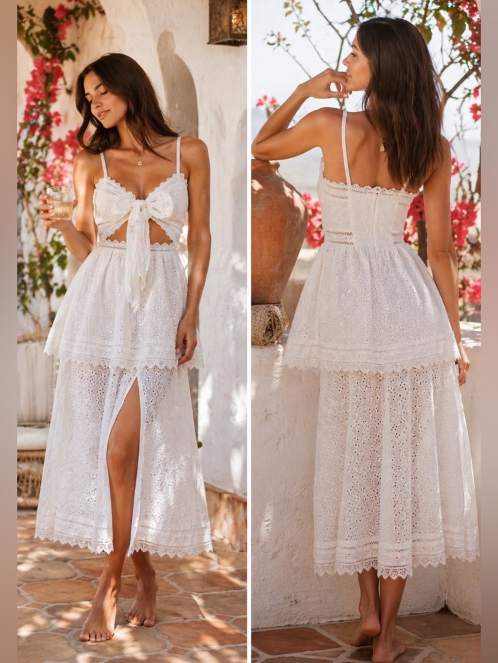 NWT V. Chapman Panna Cotta Eyelet Lace Maxi Dress in White Size 2